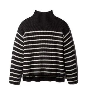 All Saints Black and White Striped Turtleneck Sweater